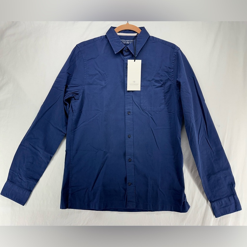 Scotch & Soda Men's Long Sleeve Woven Shirt Navy Blue Button Up Size S